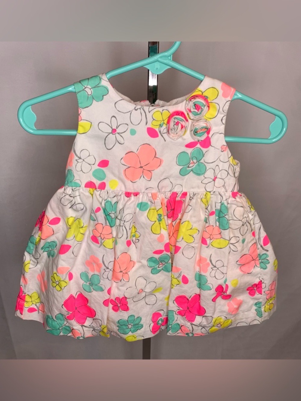 Carter's Girls 3 Months A-Line Sleeveless Floral Dress White Pink Cotton Lined